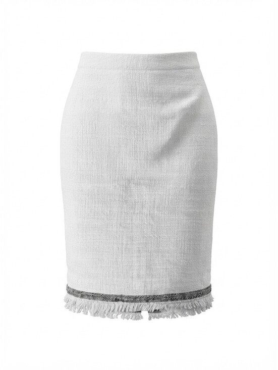 J. Crew Dresses & Skirts - J.Crew White Textured Pencil Skirt with Fringe and Black Trim, Size 0